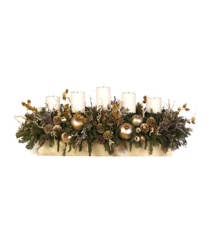 Centro de Mesa Rectangular con 5 Velas Golden Peace