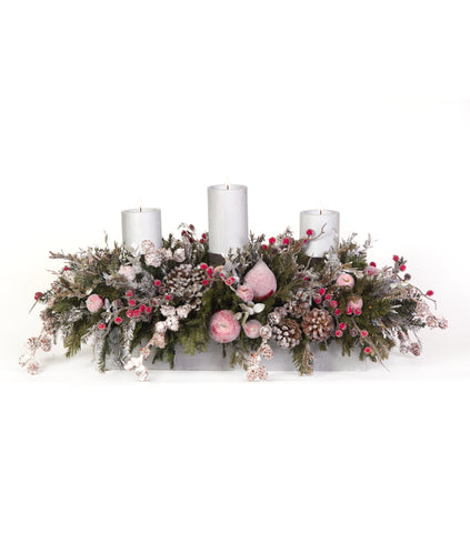 Centro de Mesa Rectangular con 3 Velas Frosty Forest