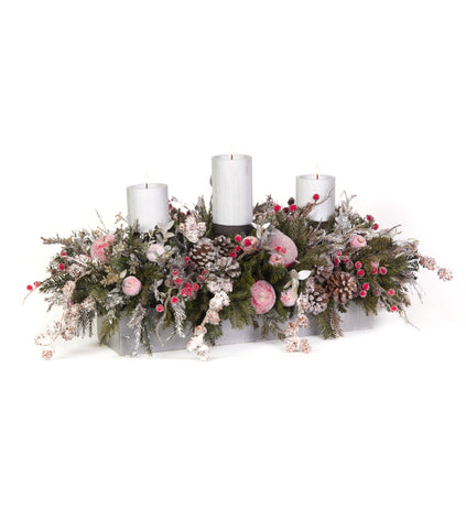 Centro de Mesa Rectangular con 3 Velas Frosty Forest