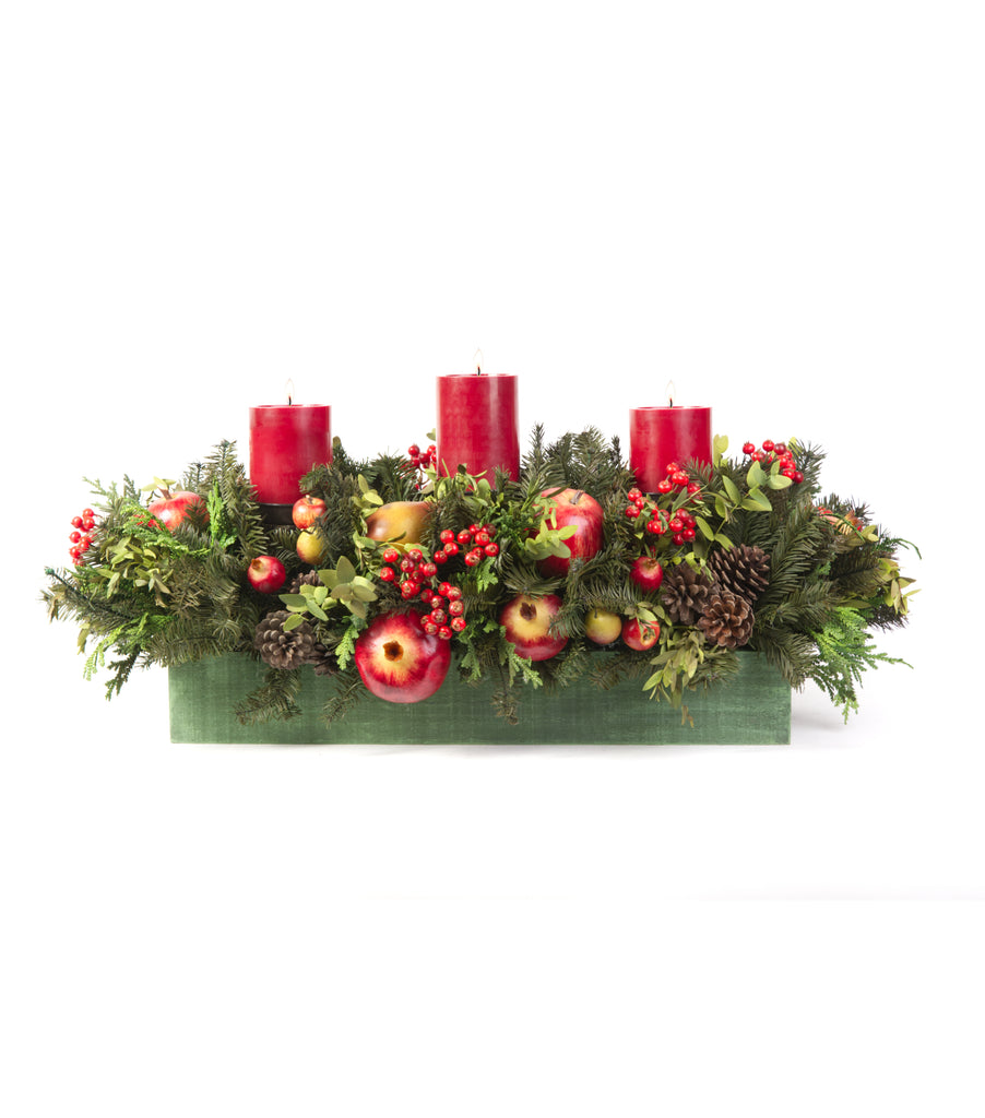 Centro de Mesa Rectangular con 3 Velas Crimson Red