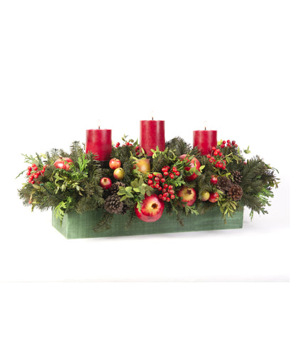 Centro de Mesa Rectangular con 3 Velas Crimson Red