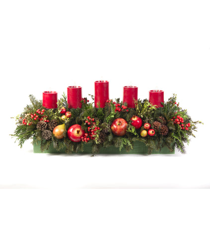 Centro de Mesa Rectangular con 5 Velas Crimson Red