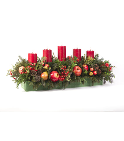 Centro de Mesa Rectangular con 5 Velas Crimson Red