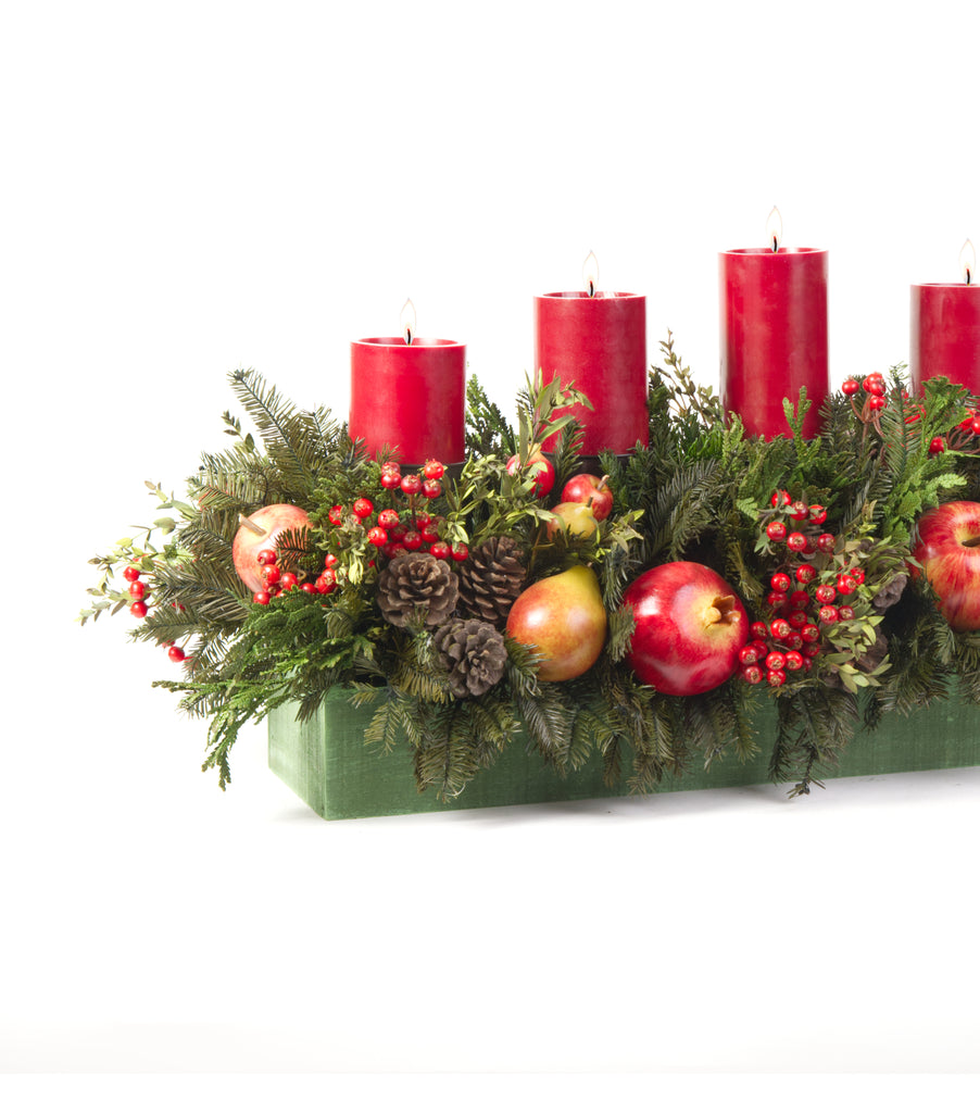 Centro de Mesa Rectangular con 5 Velas Crimson Red