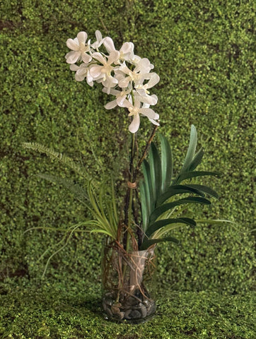 Orquideario Vanda Orchid Artificial en Florero de Vidrio con Agua Acrílica