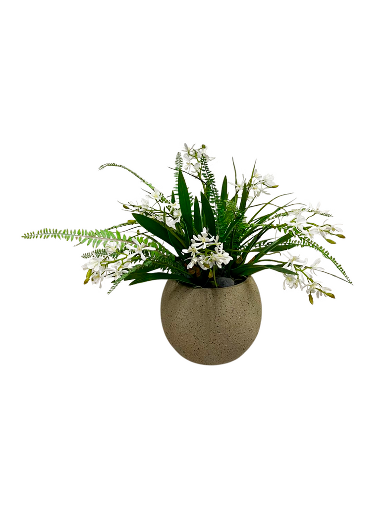 Orquideario con Mini Catleya Blanca Artificial en Base Tipo Cantera